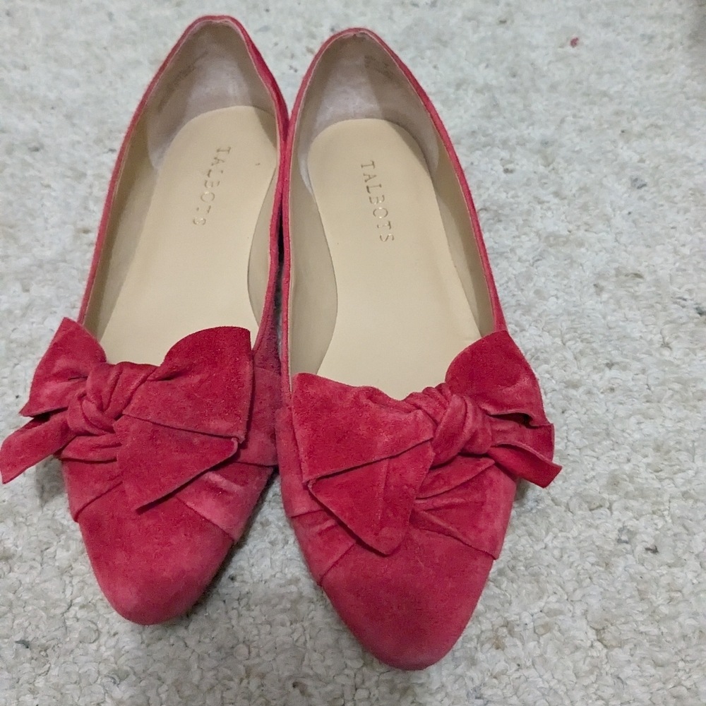 Talbots Red Suede Bow Pointed-Toe Flats
